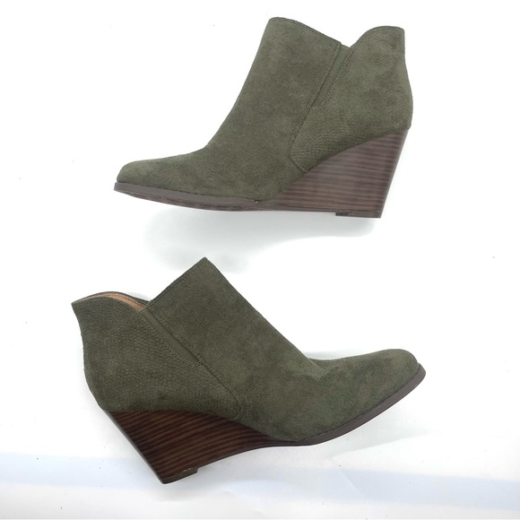 New Directions Olive Green Sarita Wedge Booties Women Size 9.5 Vegan Suede Fall - Picture 11 of 11